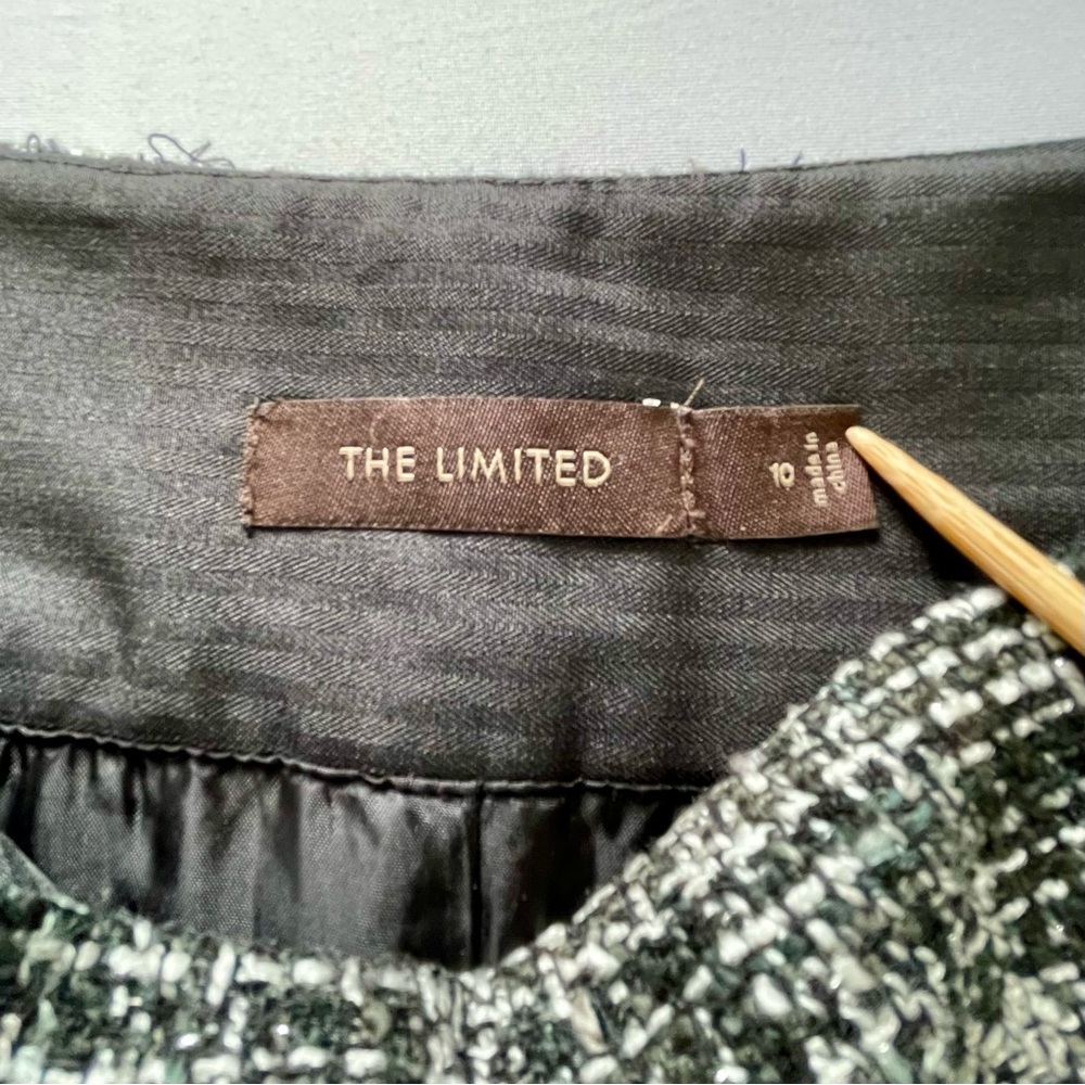 The Limited Black/White Lined Tweed Mini Skirt Sz10 Side Zip - Picture 2 of 6